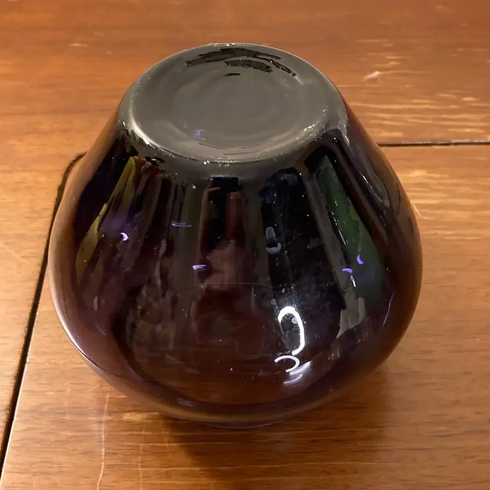 Vintage Mid-Century Amethyst Heavy Art Glass Vase w/Clear Base Potbelly Shape